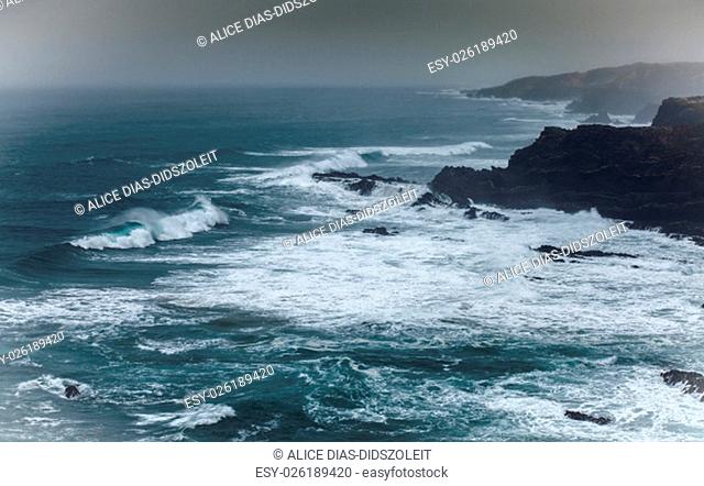 Wild Atlantic waves on Portugal's coast at cabo Sardao