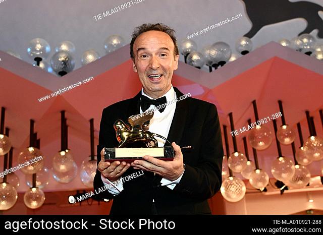 Roberto Benigni holds the Golden Lion for Lifetime Achievement at the opening ceremony of the 78th edition of the Venice Film Festival in Venice, Italy