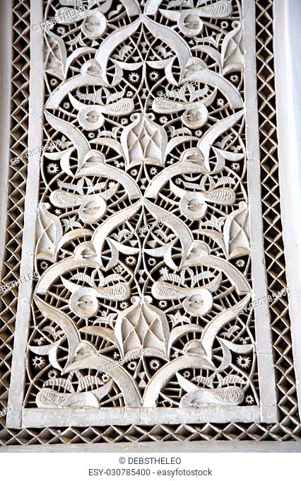 Close up of decorative palace wall Morocco North Africa
