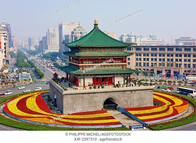 China, Shaanxi province, Xian, Bell Tower, dating from 14th century rebuilt by the Qing in 1739