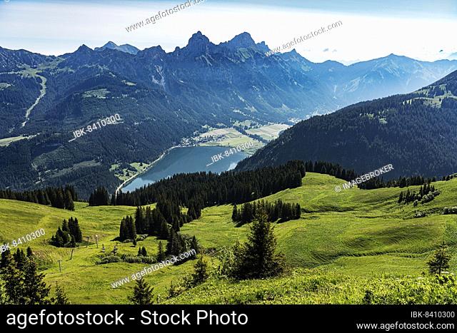 View of Haldensee, Tannheimer Tal, Tyrol, Austria, Europe