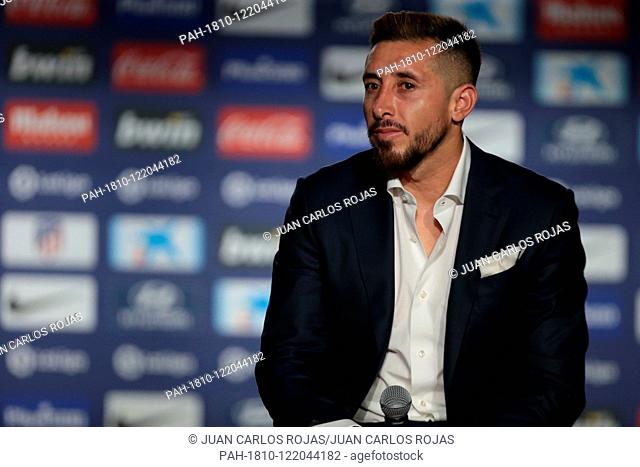 Madrid Spain; 05/07 / 2019.- Hector Herrera, new player of Atlético de Madrid. The Mexican player from Benfica de Portugal is presented at the Press Conference...