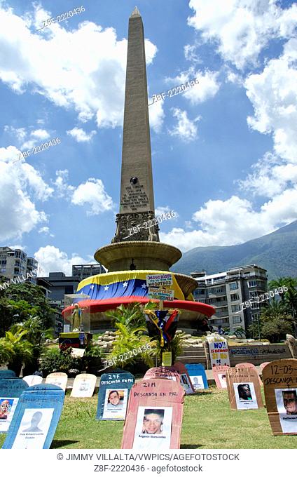 Venezuelans protest en masse in rival rallies. Altamira square. Caracas, Venezuela