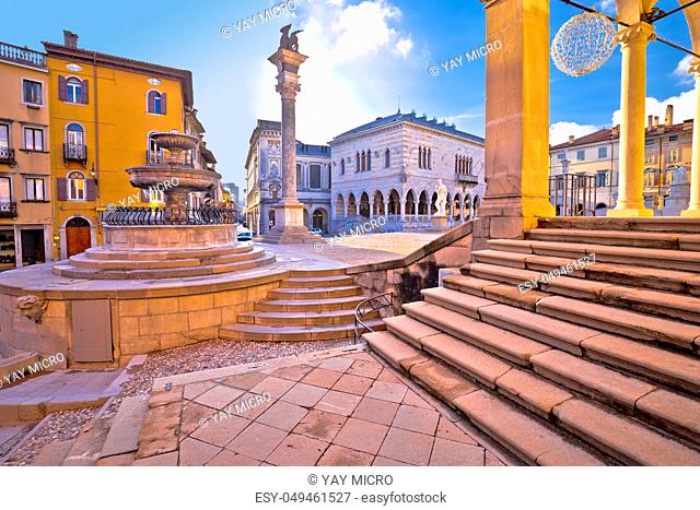 Ancient Italian square arches and architecture in town of Udine, Friuli Venezia Giulia region of Italy