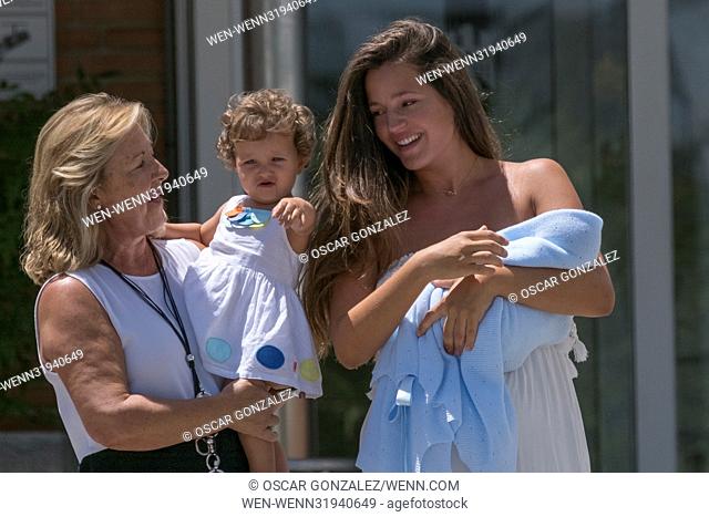 Malena Costa poses with her mother, daughter Matilda Suárez Costa, and newborn son Mario. She gave birth on July 12 Featuring: Malena Costa, Mario (newborn)