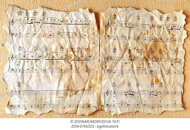 Close-up of an old sheet of music