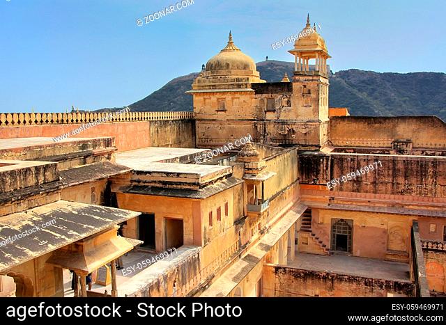 View of zenana in the fourth courtyard of Amber Fort, Rajasthan, India. Amber Fort is the main tourist attraction in the Jaipur area