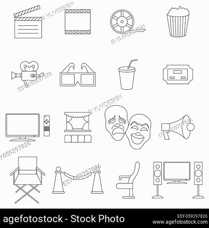 Cinema icons set in thin line style isolated on white background