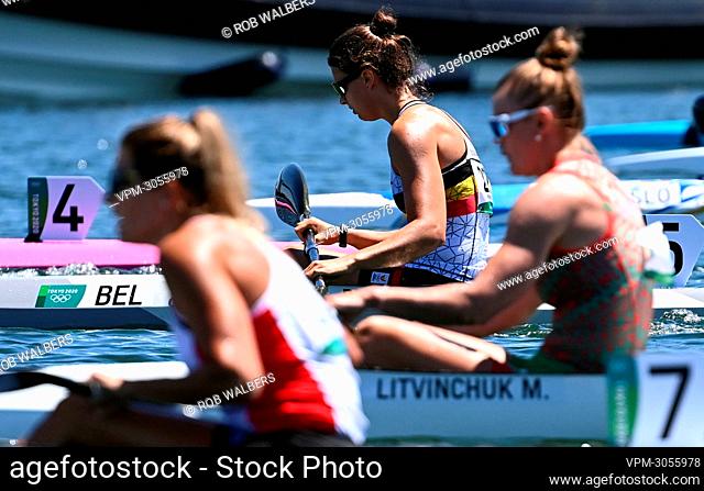 Belgian Lize Broekx pictured during the C final of the women's Kayak Single 500m race on day 14 of the 'Tokyo 2020 Olympic Games' in Tokyo