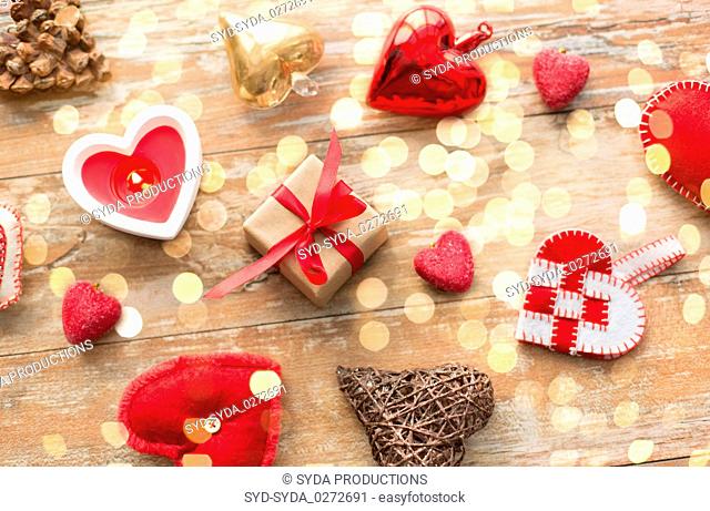 christmas gift, heart shaped decorations, candle