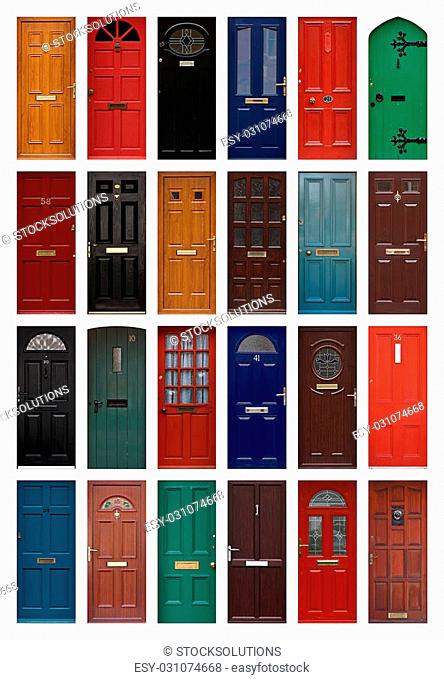 A collection of residential front doors good for estate agents and symbolizing opening new doors