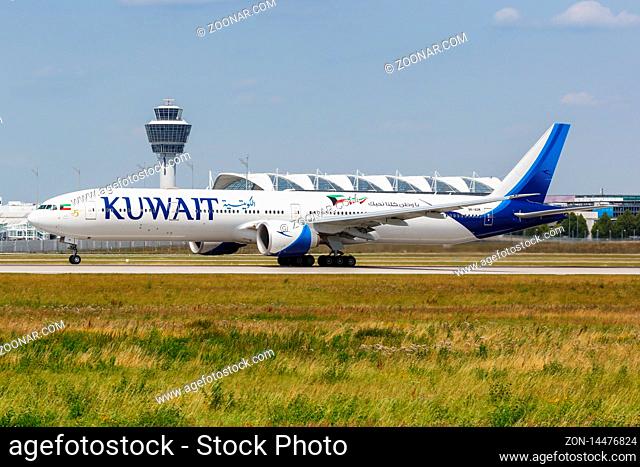 Munich, Germany ? July 20, 2019: Kuwait Airways Boeing 777-300ER airplane at Munich airport (MUC) in Germany