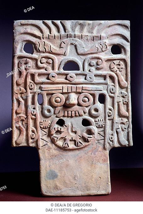 Terracotta depicting the rain god Tlaloc, artifact originating from Teotihuacan (Mexico). Teotihuacan Civilization, 6th-9th Century