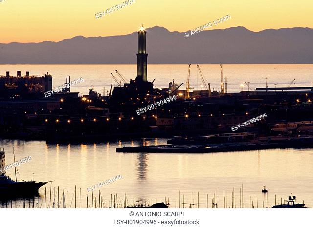 Port of Genoa at sunset