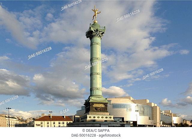 France - Ile-de-France - Paris. Place de la Bastille. UNESCO World Heritage List, 1991. July Column, 1833. Carlos Ott, 1989
