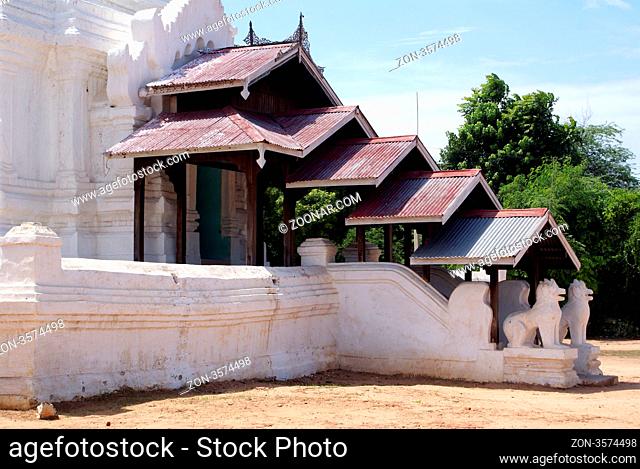 Entrance of white pagoda in Old Bagan, Myanmar