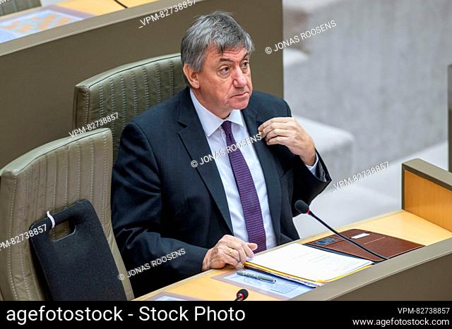 Flemish Minister President Jan Jambon is seen at a plenary session of the Flemish Parliament in Brussels, Tuesday 19 December 2023