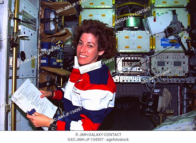 Astronaut Ellen Ochoa spent many hours in this post aboard SpaceHab in Discovery's cargo bay as she coordinated the large supply of hardware intended for the...