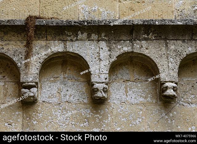 Lombard arches with animal decoration in the Monastery of Sant Cugat del Vallès (Barcelona, Catalonia, Spain)