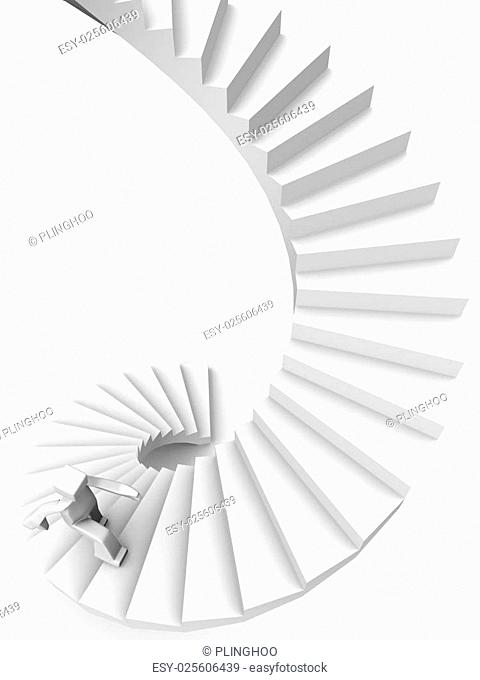 Man stepping on long stairway to his destination 3d illustration