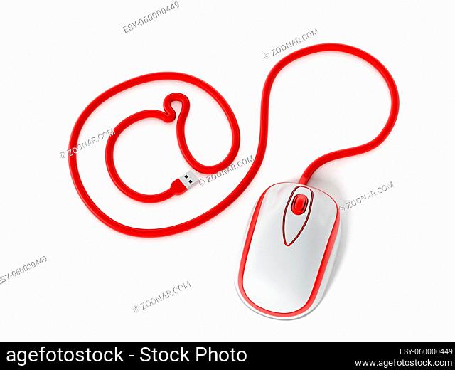 Computer mouse cable forming an at sign. 3D illustration