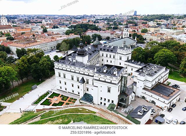 The Palace of the Grand Dukes of Lithuania seen from the Gediminas' Tower. Vilnius, Vilnius County, Lithuania, Baltic states, Europe