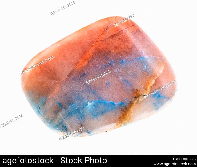 closeup of sample of natural mineral from geological collection - polished Irnimite gem stone isolated on white background