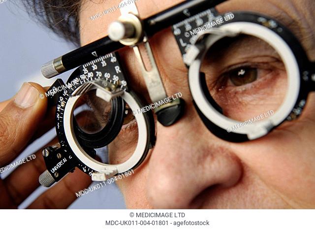 A trial frame is used to find the best lens for a patient with a refraction problem. Short sight or long sight are among the most common visual problems