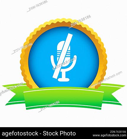 Round icon with ribbon, with muted microphone, isolated on white