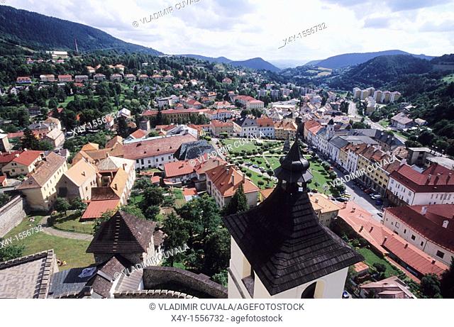 View of the medieval mining town Kremnica in Slovakia from the historic castle's tower