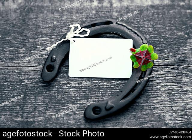Horseshoe and concept of luck. St. Patricks Day card