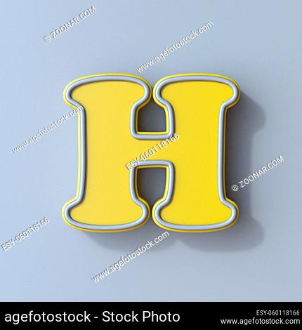 Yellow cartoon font Letter H 3D render illustration isolated on gray background