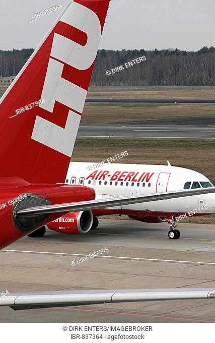 Competitors, aeroplanes of the airlines LTU and Air Berlin, Otto Lilienthal Berlin Tegel Airport, Berlin, Germany, Europe