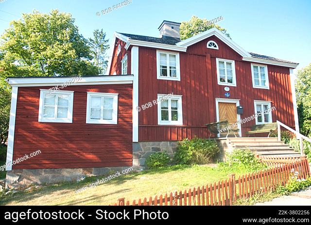 Old traditional red house in Skansen, Stockholm