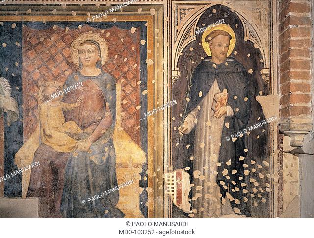Madonna and Child with a Benedictine Saint, by Turone, 14th Century, . Italy; Veneto; Verona; San Pietro Martire Church; . All