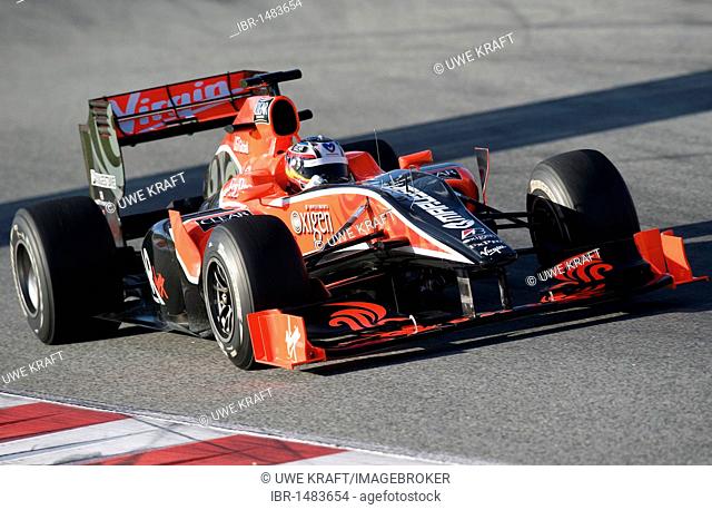 Motorsports, Timo Glock, GER, in the Virgin VR-01 race car, Formula 1 testing at the Circuit de Catalunya race track in Barcelona, Spain, Europe