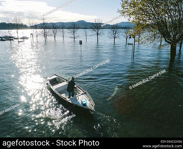Flooding of Lake Maggiore, Lombardy, Italy