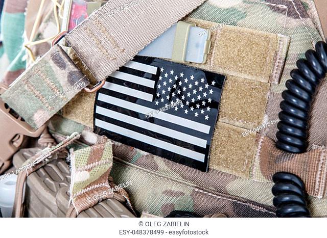 American flag stars stripes military patch on camouflage uniforms