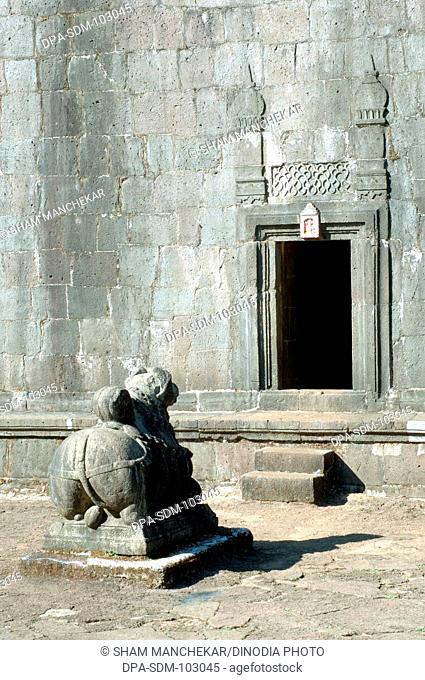 Jagdishwar temple with Nandi statue ; Raigad ; Maharashtra ; India