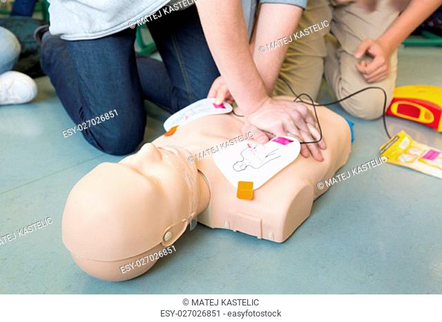 First aid cardiopulmonary resuscitation course using automated external defibrillator device, AED
