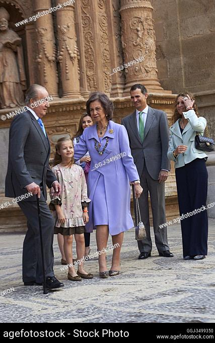 King Juan Carlos of Spain, Queen Sofia of spain, Princess Sofia of Spain, Princess Leonor of Spain, Prince Felipe of Spain and Princess Letizia of Spain attend...