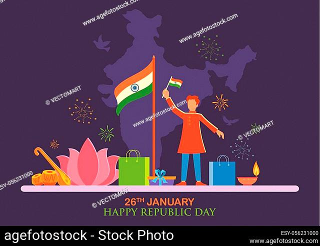 illustration of flat minimal simplistic background for 26 January Happy Republic Day of India