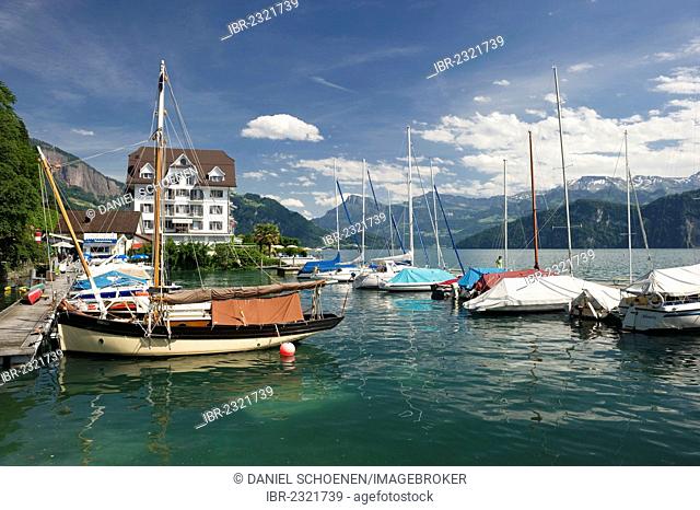 Marina at Weggis, Lake Lucerne, Canton of Lucerne, Switzerland, Europe