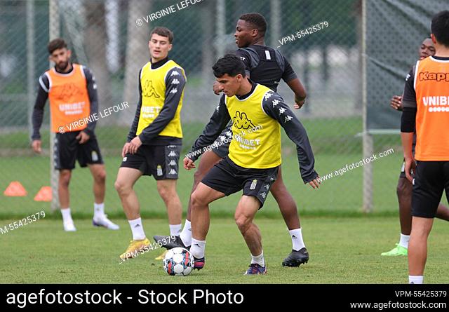 Charleroi's Amir Hosseinzadeh and Charleroi's Loic Bessile fight for the ball during a training session at the winter training camp of Belgian first division...