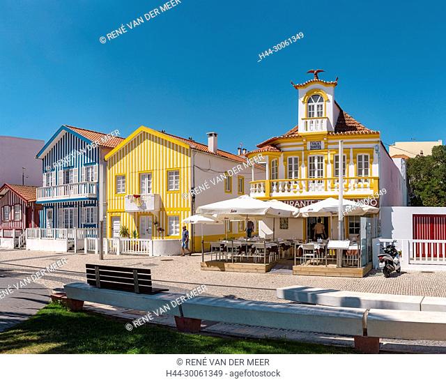 Typical bold coloured houses, Costa Nova, Aveiro, Portugal