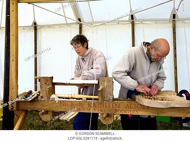 England, Essex, Basildon. Traditional chairmakers demonstrating their craft at the Essex County Show