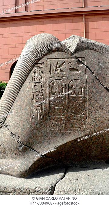 Egyptian Museum in Cairo.A detail of a stele showing the cartouches of Merenptah in the courtyard of the Museum