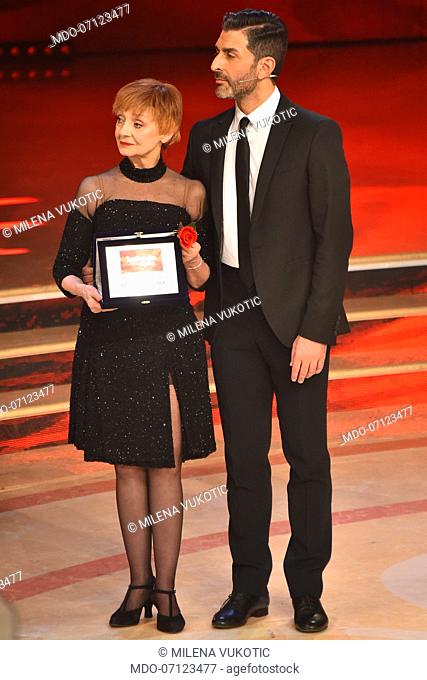The Italian actress Milena Vukotic with her dance master Simone Di Pasquale third finishers during the final episode of the show Ballando Con Le Stelle...
