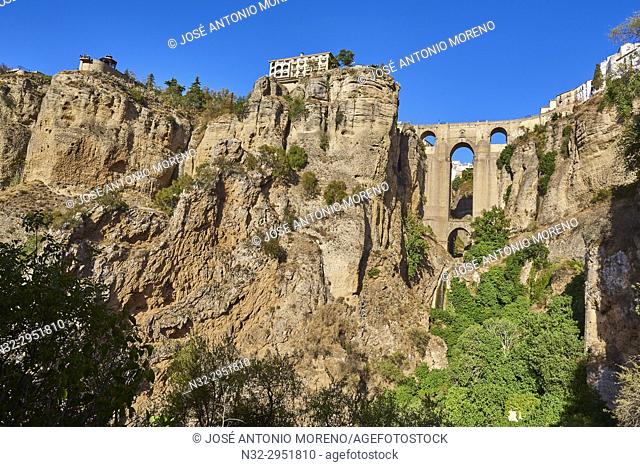 New Bridge and town, Puente Nuevo, Tajo Gorge, Ronda, Malaga-province, Andalusia, Spain