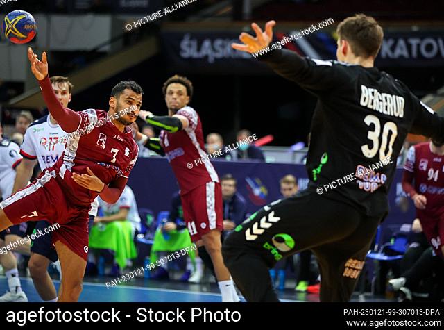 21 January 2023, Poland, Kattowitz: Handball: World Cup, Qatar - Norway, Main Round, Group 3, Matchday 2 at Spodek Katowice